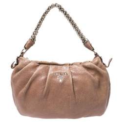 Pre Owned Prada Brown Shimmering Leather Chain Hobo