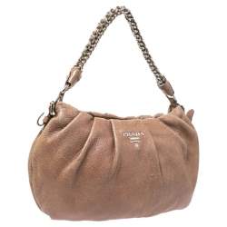 Pre Owned Prada Brown Shimmering Leather Chain Hobo