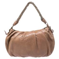 Pre Owned Prada Brown Shimmering Leather Chain Hobo