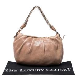 Pre Owned Prada Brown Shimmering Leather Chain Hobo