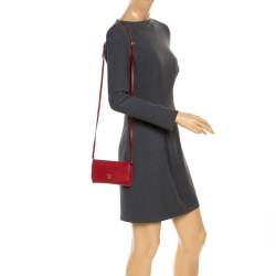 Pre Owned Prada Red Saffiano Lux Leather Mini Flap Crossbody Bag