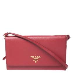 Pre Owned Prada Red Saffiano Lux Leather Mini Flap Crossbody Bag