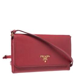 Pre Owned Prada Red Saffiano Lux Leather Mini Flap Crossbody Bag