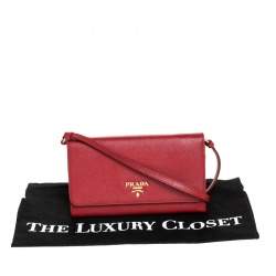 Pre Owned Prada Red Saffiano Lux Leather Mini Flap Crossbody Bag