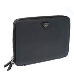 Pre Owned Prada Grey Saffiano Leather Small Zip Around Portfolio