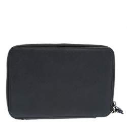 Pre Owned Prada Grey Saffiano Leather Small Zip Around Portfolio