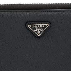 Pre Owned Prada Grey Saffiano Leather Small Zip Around Portfolio