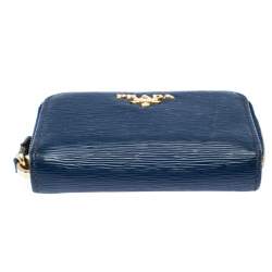 Pre Owned  Prada Blue Leather Compact Zip Around Wallet