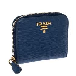 Pre Owned  Prada Blue Leather Compact Zip Around Wallet