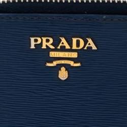 Pre Owned  Prada Blue Leather Compact Zip Around Wallet