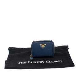 Pre Owned  Prada Blue Leather Compact Zip Around Wallet