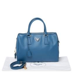 Pre Owned Prada Blue Saffiano Lux Leather Boston Bag