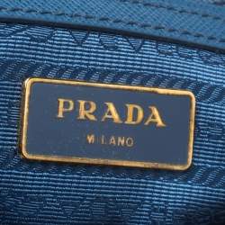Pre Owned Prada Blue Saffiano Lux Leather Boston Bag