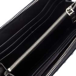 Pre Owned Prada Black Crystal Embellished Leather Zip Around Wallet