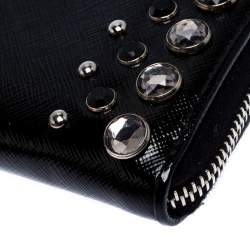Pre Owned Prada Black Crystal Embellished Leather Zip Around Wallet