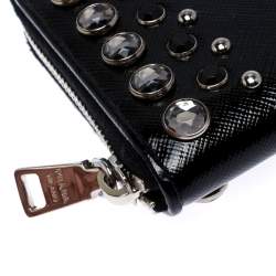 Pre Owned Prada Black Crystal Embellished Leather Zip Around Wallet