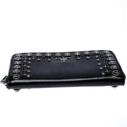 Pre Owned Prada Black Crystal Embellished Leather Zip Around Wallet
