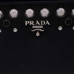 Pre Owned Prada Black Crystal Embellished Leather Zip Around Wallet