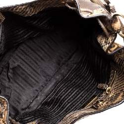 Pre Owned Prada Brown/Beige Jacquard Logo Canvas and Python Double Side Pocket Shoulder Bag
