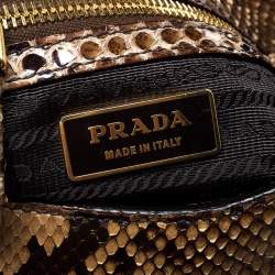 Pre Owned Prada Brown/Beige Jacquard Logo Canvas and Python Double Side Pocket Shoulder Bag