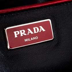 Pre Owned Prada Red Patent Leather Front Pocket Double Zip Lux Tote