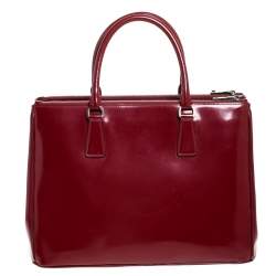 Pre Owned Prada Red Patent Leather Front Pocket Double Zip Lux Tote