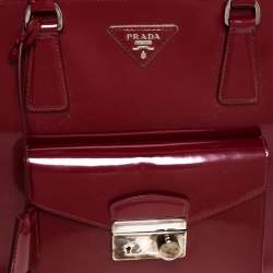 Pre Owned Prada Red Patent Leather Front Pocket Double Zip Lux Tote