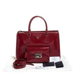 Pre Owned Prada Red Patent Leather Front Pocket Double Zip Lux Tote