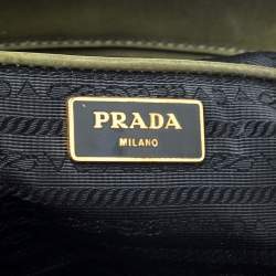 Pre Owned Prada Military Green Fiori Patent Leather Medium Double Zip Tote