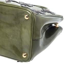 Pre Owned Prada Military Green Fiori Patent Leather Medium Double Zip Tote