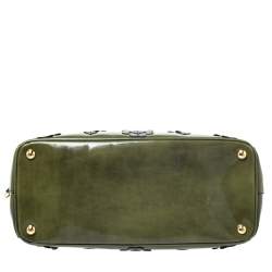 Pre Owned Prada Military Green Fiori Patent Leather Medium Double Zip Tote