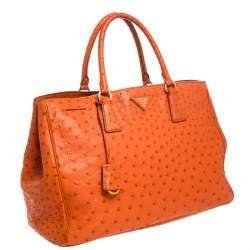 Pre Owned Prada Orange Ostrich Large Gardner's Tote