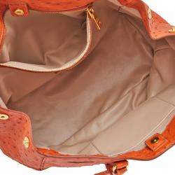 Pre Owned Prada Orange Ostrich Large Gardner's Tote