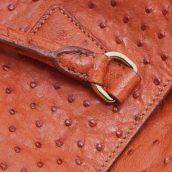 Pre Owned Prada Orange Ostrich Large Gardner's Tote