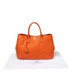 Pre Owned Prada Orange Ostrich Large Gardner's Tote