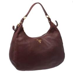 Pre Owned Prada Burgundy Leather Vitello Daino Hobo