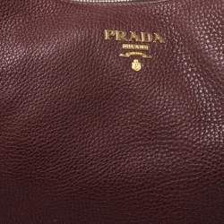 Pre Owned Prada Burgundy Leather Vitello Daino Hobo