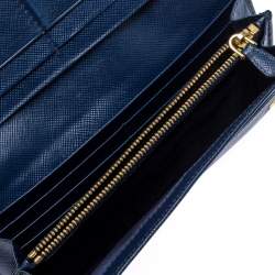 Pre Owned Prada Navy Blue Saffiano Leather Flap Continental Wallet