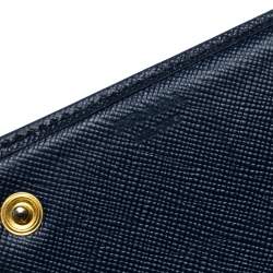 Pre Owned Prada Navy Blue Saffiano Leather Flap Continental Wallet