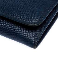 Pre Owned Prada Navy Blue Saffiano Leather Flap Continental Wallet