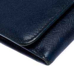 Pre Owned Prada Navy Blue Saffiano Leather Flap Continental Wallet