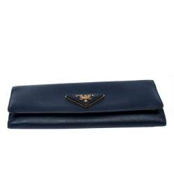 Pre Owned Prada Navy Blue Saffiano Leather Flap Continental Wallet