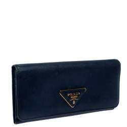 Pre Owned Prada Navy Blue Saffiano Leather Flap Continental Wallet