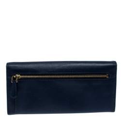 Pre Owned Prada Navy Blue Saffiano Leather Flap Continental Wallet