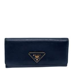 Pre Owned Prada Navy Blue Saffiano Leather Flap Continental Wallet