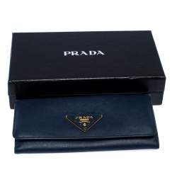 Pre Owned Prada Navy Blue Saffiano Leather Flap Continental Wallet