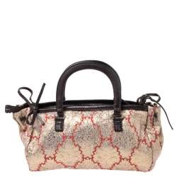 Pre Owned Prada Multicolor Fabric and Leather Brocade Satchel