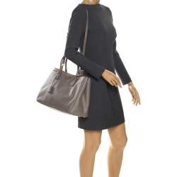 Pre Owned Prada Grey Saffiano Lux Leather Large Gardener's Tote