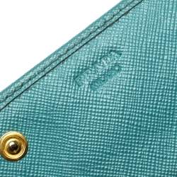 Pre Owned Prada Turquoise Saffiano Lux Leather Continental Flap Wallet