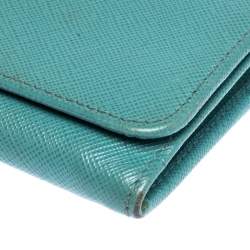 Pre Owned Prada Turquoise Saffiano Lux Leather Continental Flap Wallet